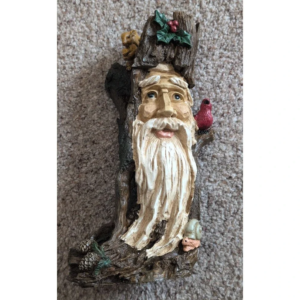 Woodland Santa Face Faux Wood Christmas Holiday Statue Figurine Vintage 11.5